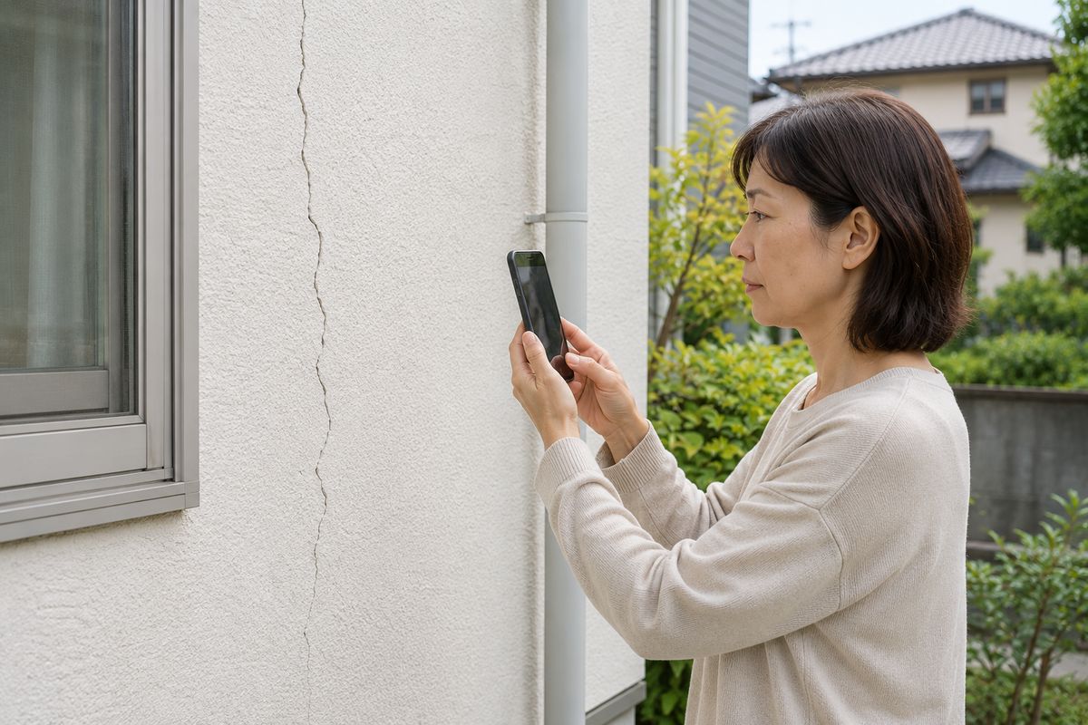 被害写真を撮る女性の写真